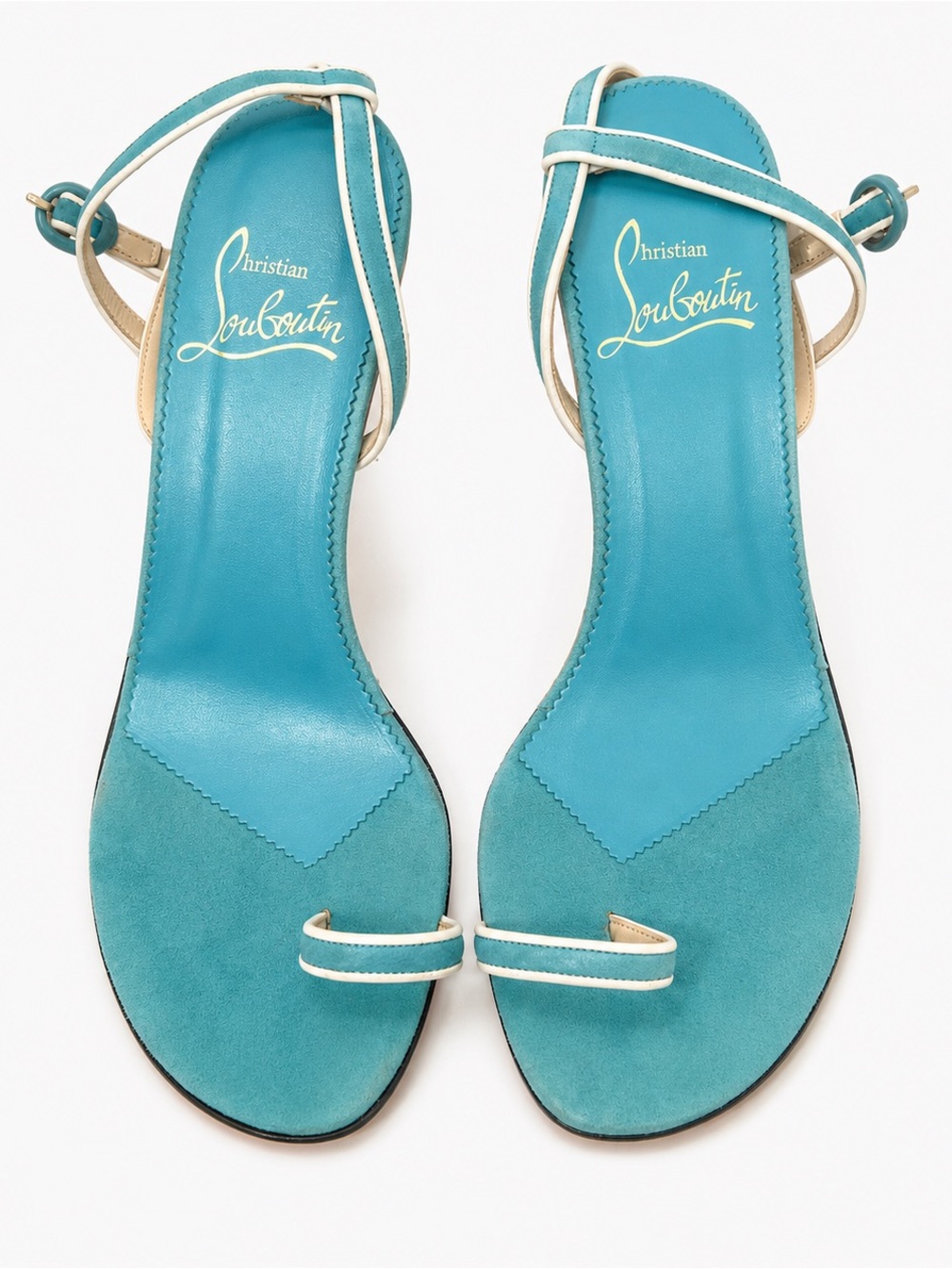Christian Loubouton Turquoise and White Ankle-Strap Sandals